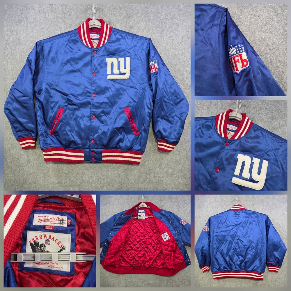 New York Giants Jacket‎ Mens 2XL Blue NFL Football Satin Varsity Mitchell & Ness